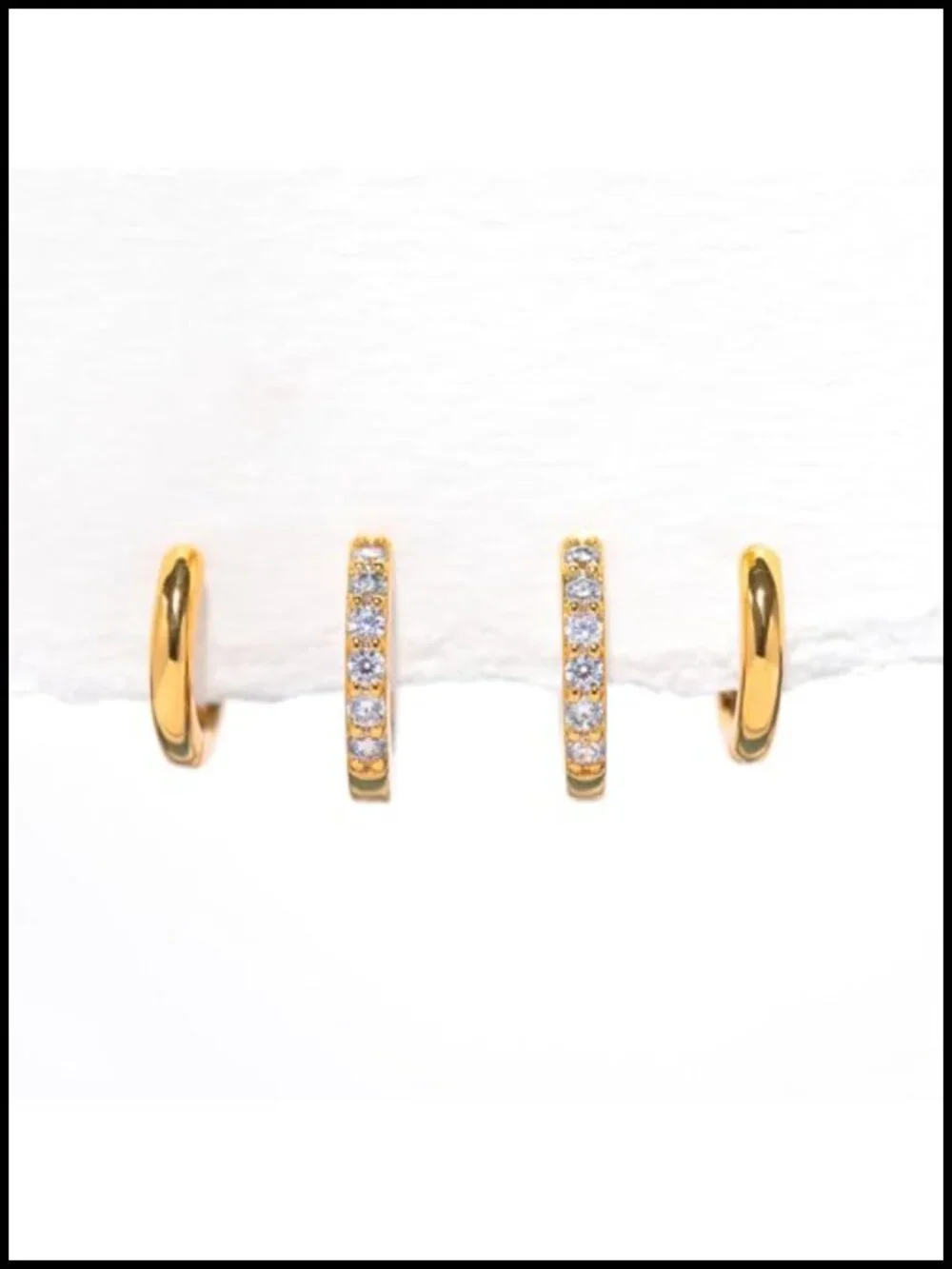 14K Gold Plated Huggie Hoop Earrings Set with Cubic Zirconia - Dainty Leaf Stud